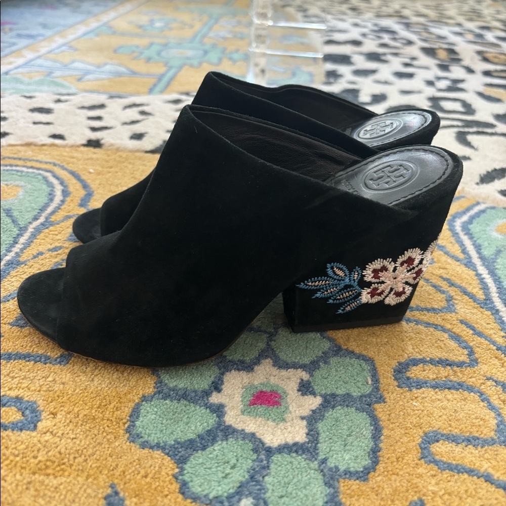 Tory Burch black suede heels